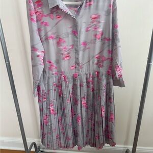 Banana Republic Gray and Pink Long Sleeve Dress